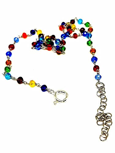 Tobillera de plata 925 con cristales de colores amuleto de la suerte ajustable mujer