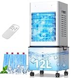 Portable Air Conditioner, 3-IN-1 Mobile Air Conditioning Humidifier Cooling Fan, 12L Water Tank, 3 Mode & 6 Speed, 60° Oscillation, 24H Timer, Remote Control, Quiet Evaporative Cooler for Home Office