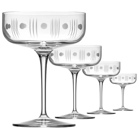 Rolf Glass Mid-Century Modern 10.25oz Coupe Cocktail Glass | Champagne Glasses | Lead-Free Glasses | Designed and engraved in the USA (Set of 4) Cover