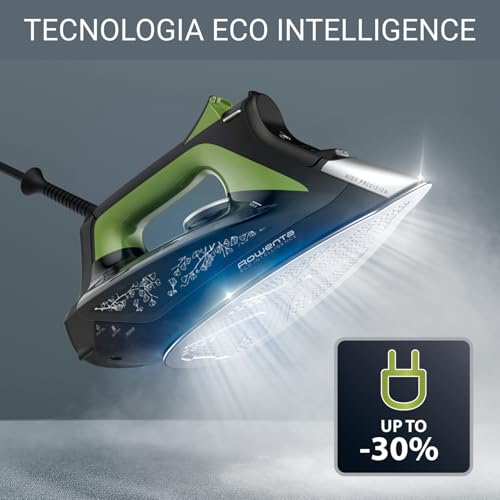 Rowenta DW6330D1 Eco Intelligence Ferro a Vapore, Distribuzione Ottimale del Vapore, 2500 W di Potenza, Tempo di Riscaldmento Rapido, 300 ml, Nero/Verde - Immagine 1