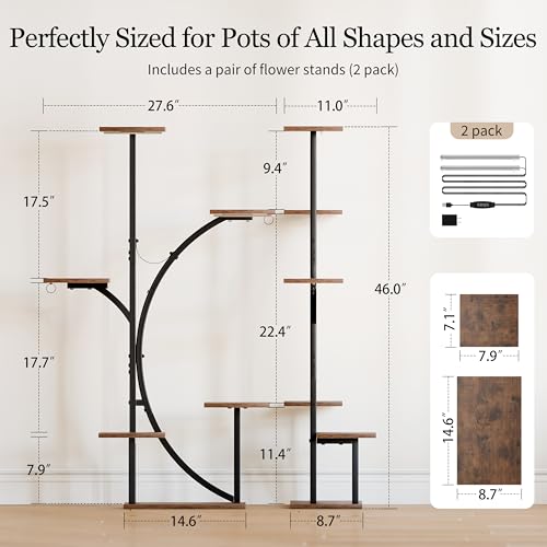 Image of Plant Stand Indoor with Grow Lights - 2 Pack Corner Plant Shelf, 6 Tiered 47'' Indoor Plant Stands for Multiple Plants, K-Shaped Plant Rack Display Holder, Flower Stands for Living Room Patio Home