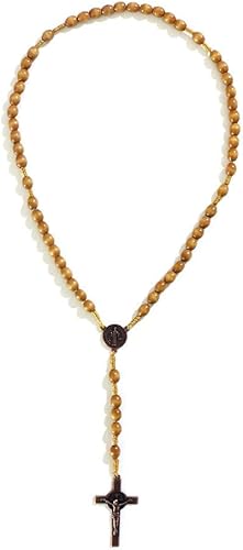 Miniatura 4 de KOMI Rosarios católicos de madera hechos a mano, collar de cuentas de rosario de madera de Belén, medalla de suelo santo y cruz de metal para regalo