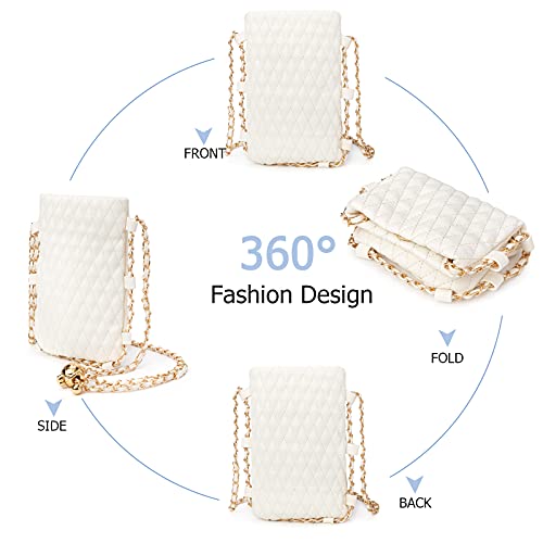 Image of myfriday Mini Quilted Crossbody Purse, Chain Strap Summer Shoulder Bag | Metal ball chain adjuster, snap closure and lightweight phone pouch add cute summer carry for holidays and shopping