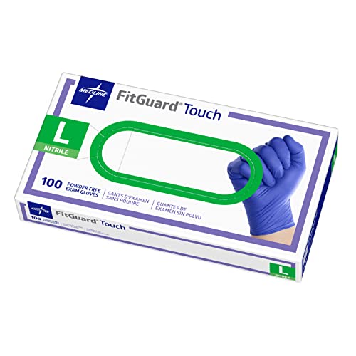 Medline FitGuard Touch Nitrile, Latex Free, Powder Free, Exam Gloves, Blue, Large (100 count)
