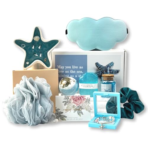 Beach Gifts For Women Thank You Gift Basket With Beach Bracelets Teacher Appreciation Gifts Set, Self Care Gifts For Womens Blue