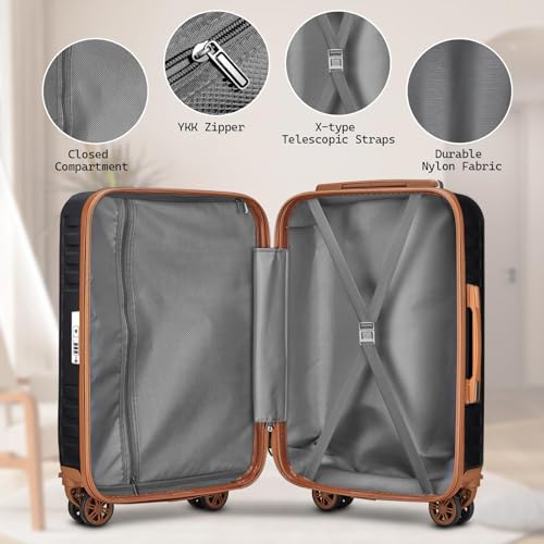 Image of Melalenia Luggage Sets 3 Piece, Hard Shell Carry on Suitcase with Spinner Wheels and TSA Lock, Travel Lightweight Luggage Set for Women, Black Brown