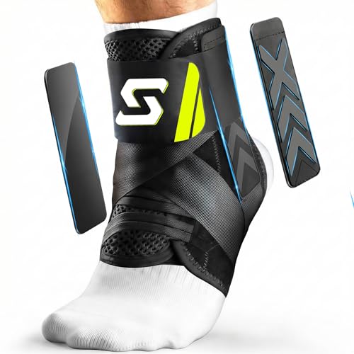 Quick Lace Up Ankle Brace for Sprained Ankle, Slim Fit Ankle Support Brace with Side Stabilizing Pads for Men & Women, Adjustable Ankle Stabilizer for Injury Recovery, Running, Sports, M-Support Plate of 1