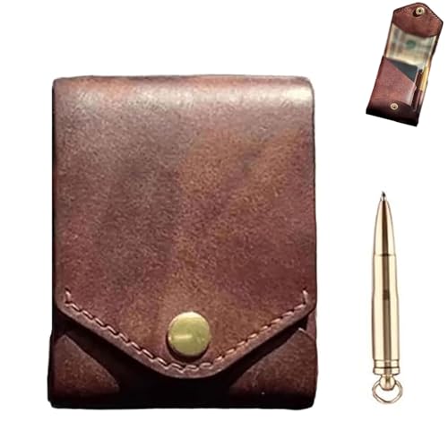 Vintage Handmade Leather Wallet Multifunctional Compact Handmade Leather Wallet for Men and Women Compact Business Card Holder With Pen Slot for Daily Commute Business,and Travel (1PC * Brown)