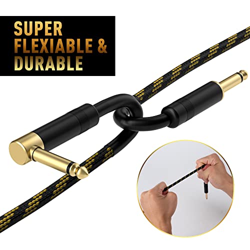 Guitar Cable 12 Ft/2 Pack-Right Angle+Straight To Straight Instrument Cable-90 Degree 1/4 Inch Ts Electric Bass Guitar Cord-Gold Plated Nylon Braided Amp Cable 6.35Mm Male With 6 Guitar Picks+5 Ties #TOP3