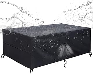 SIRUITON Garden Furniture Cover, Patio Garden Table Cover with Air Vent Waterproof, Windproof, Anti-UV, Heavy Duty 420D Oxford Fabric, Rectangular Black (180x120x74cm)