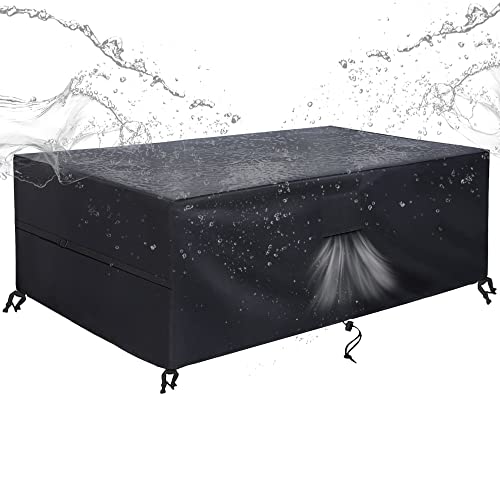 SIRUITON Housse pour Meubles de Jardin, 420D Oxford Tissu Housse Table de Jardin Protection pour Tous Les Temps, pour Ensembles de Table et de Canapé avec Corde et Boucle Verrouillage （ 170x94x70cm）