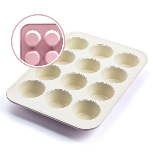 GreenLife 12-Cup Muffin Pan, Healthy Ceramic Nonstick Bakeware, PFOA & PFAS-Free Cupcake Sheet, Durable, Versatile Kitchen Essentials, Easy Clean Muffin Mold, Pink   GreenLife 12-Cup Muffin Pan, Healthy Ceramic Nonstick Bakeware, PFOA & PFAS-Free Cupcake Sheet, Durable, Versatile Kitchen Essentials, Easy Clean Muffin Mold, Pink