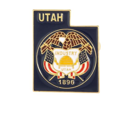 Utah State Shaped Map Lapel Pin, Premium Brass Enamel Flag Brooch Badges, Patriotic Travel Souvenir Keepsake for Hat Backpack Bags Clothing