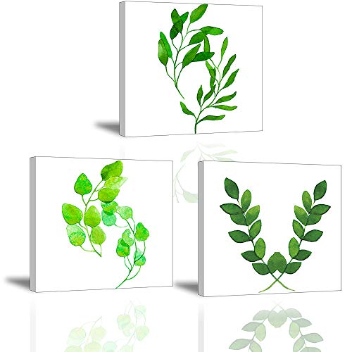 PIY PAINTING Quadro em tela de folha verde, 3 peças artística imagem de natureza, fotografia 30 x 30 cm impressão em tela impermeável, imagem com moldura para quarto, presente de dia da criança