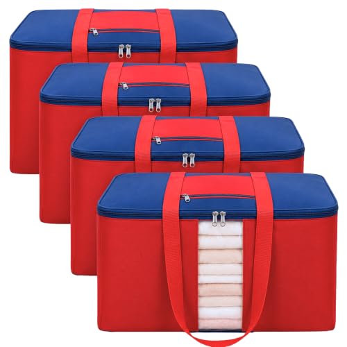 Image of EASY HOME 70 litre Storage Bags for Clothes Large | Cloth Storage Organizer with Zip Closure | Wardrobe Bag for Sarees & Blankets | Moisture Proof Nylon Cover Bag (Pack of 4)