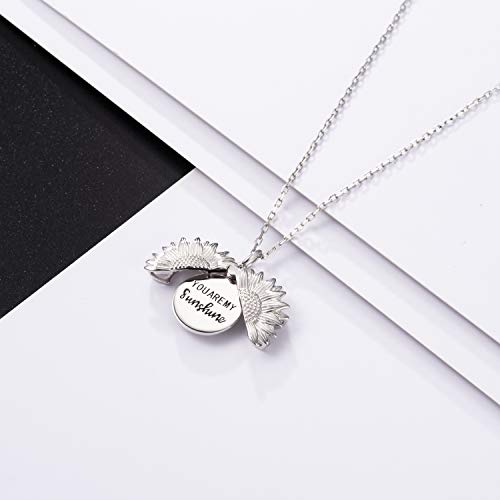 Jinlou You Are My Sunshine Stamped Sunflower Necklace Locket 925 Sterling Silver Pendant Necklace For Women Teen Girls (Silver Sunflower Necklace) #TOP5