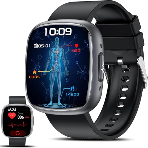 Lgnitek 2026 Smartwatch Herren Damen mit EKG+HRV/ΒΙυtdrυck/BMI/Harnsäure/ΒΙυtｚυcker, 1.75'' HD Gesundheitsuhr mit 24H Herzfrequenz SpO2 Körpertemperatur Schlafmonitor Fitnessuhr für Android/iOS