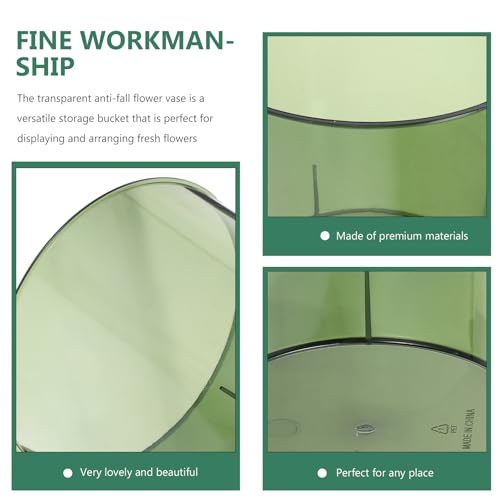 Image of HOMSFOU Transparent Anti-Drop Flower Bucket, Small Round Plastic Flower Holder, Ideal for Home, Office Decor, 6.53 X 6.53 X 6.14 Inch, Green