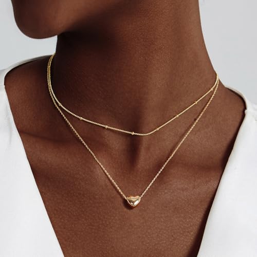 OGD Heart Necklace for Women, 14K Gold Plated Layered Tiny Puffy Heart Pendant Necklace Cute Chunky Heart Choker Necklace Simple Gold Necklace Jewelry for Women Trendy Gift2