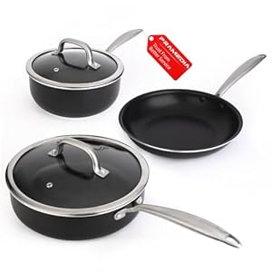 5PC Induction Cookware Set with Tempered Glass Lids, Ultra Nonstick Pots and Pans Set with Stainless Steel Handle, Oven Safe and Dishwasher Safe, Non Toxic & Granite Cooking Set, Black