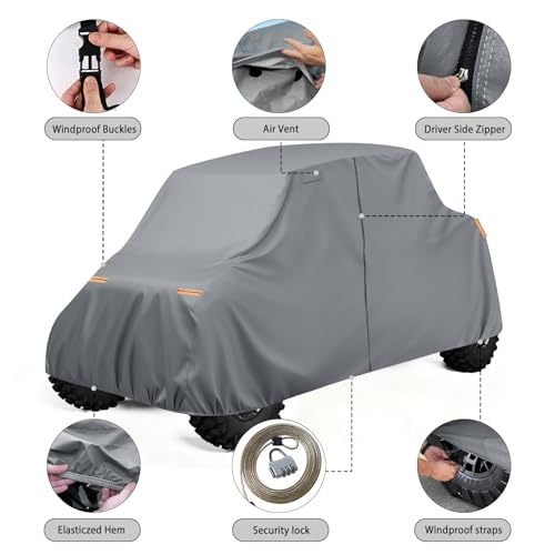 Image of Waterproof UTV Cover Compatible with Polaris RZR 4 Seaters, 6 Layers All Weather Cover with Air Vents, Door Zipper and Windproof Buckles and Bands for Rain Snow Dust Protection