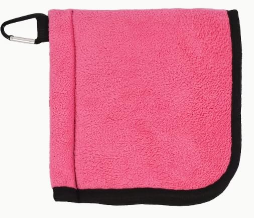Osrya Golf Cleaning Towel with Clip – Dual-Sided Microfiber Golf Towel for Clubs & Balls, Heavy Duty Carabiner Clip, Super Absorbent Golf Accessories (Pink)