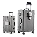 yuweijie Multifunktions Koffer Klein Alu-Rahmen Hartschale Trolley Reisekoffer Handgepäck Zwillingsrollen ZahlenSchloss(Grau, 55cm,45L)