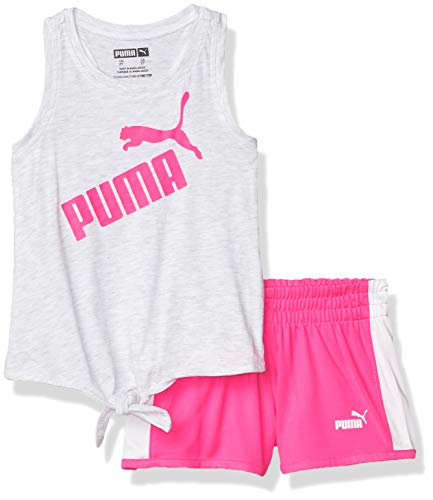 PUMA Baby Girls' Tee and Short Set, White Heather, 4T