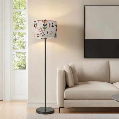 Image of Rellon Industries Floor Lamp for Living Room with 3 Shelves Decorative Metal Floor Lamp Standing Home Decoration Floor JuteLamp Shade Reading for Bedroom, Office,Kitchen (A3)