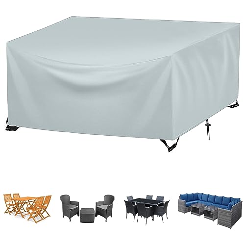 FYHDSH Garden Furniture Cover Waterproof, 260x160x70cm, Patio Set Cover, Garden Table Cover, Rectangular Garden Table Covers, Waterproof, Windproof, Anti-UV Outdoor Table Cover (Grey)
