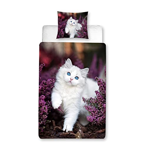 HOMHOMHA Housse De Couette 140x200 Housse De Couette Chat Housse De Couette Microfibre Animaux Housse Couette Ado Fille Parure Lit Enfant