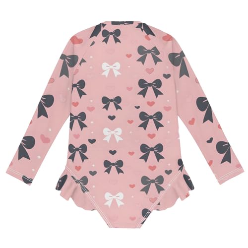 Girls One Piece Swimsuits Long Sleeve Swimsuit Zipper Bathing Suits Black Bow Pink Heart2