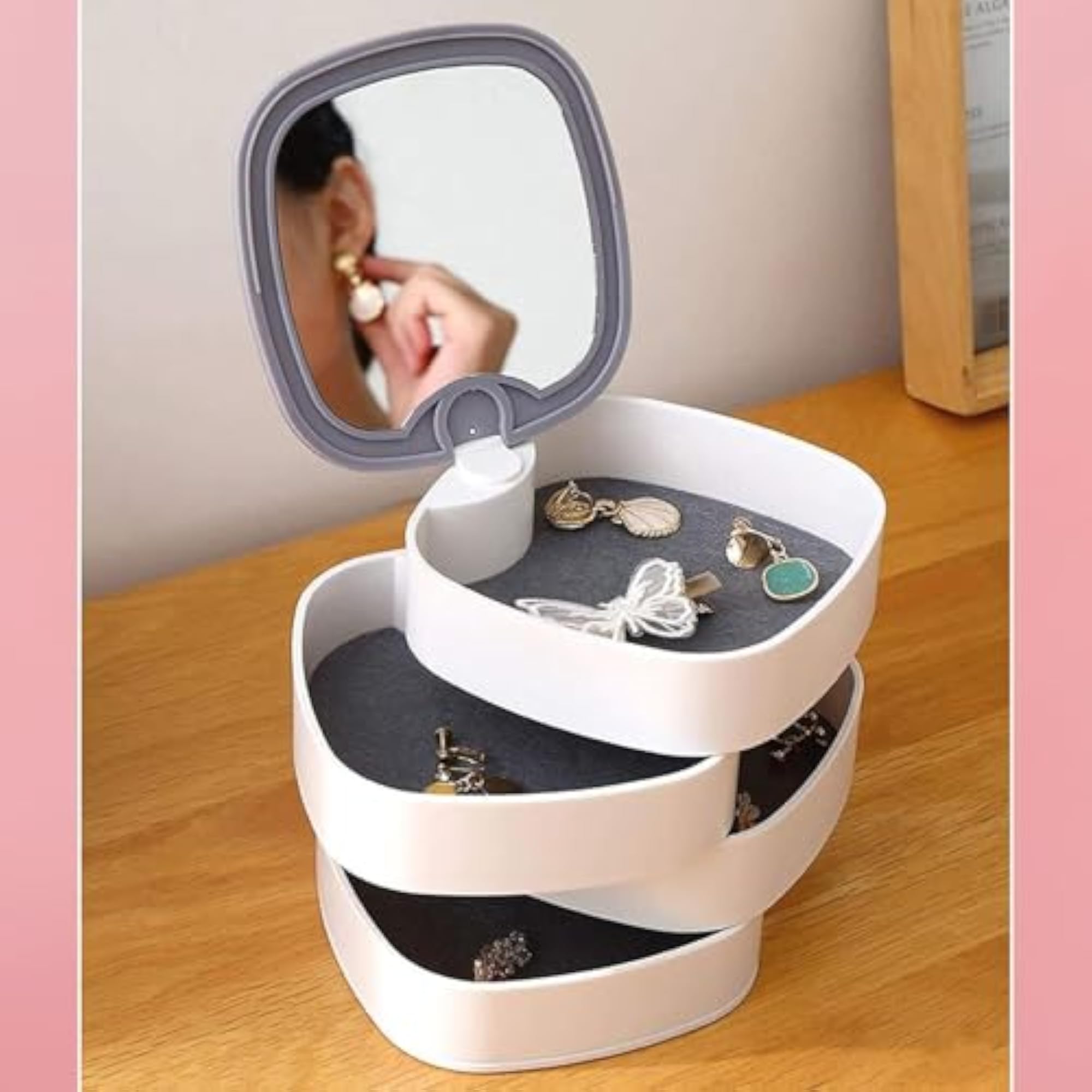 360 Degree Rotating Jewelry Box with Mirror