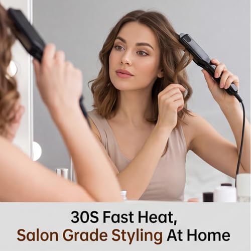 Plancha para el cabello con placas de titanio, calentamiento rápido en 30 segundos, temperatura constante, herramienta portátil para uso en salón y en casa miniatura 3