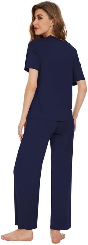 WiWi Bamboo Viscose Pajamas for Women Super Soft Cooling Loungewear Short Sleeve Tops and Long Pants Sleepwear S-XXL - Image 2