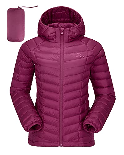 CAMELSPORTS Women's Down Jacket Hooded Winter Light Weight Short Puffer Coats with Thermal Heat Reflective Lining Packable Warm Windproof Ladies Parka Fashion