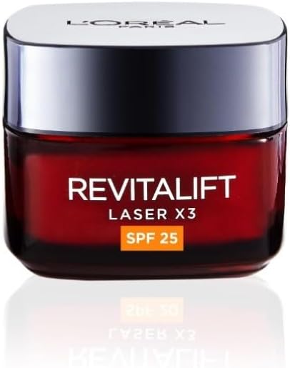– L’Oréal Paris Revitalift Laser Triple Action Anti-Ageing SPF 25 Cream, Smooth Wrinkles, Firm and Radiant Skin, Pro-Retinol, Hyaluronic Acid and Vitamin C, 50ml
