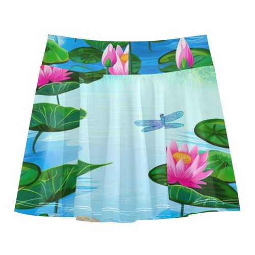 Athletic Shorts Girls Skorts Bloom Pink Lotus Flowers Green Toddlers Tennis Skirts Dance Golf Flowy Skirt 3t2