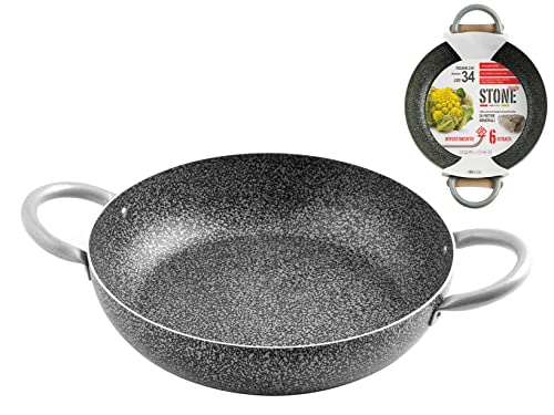 HOME Family Stone Sauteuse Antiadhérente, Pierre, Noir/Gris, 34 cm