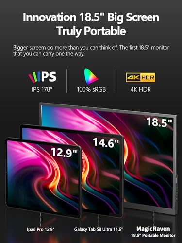 Image of MAGICRAVEN Large Portable Monitor, USB-C & HDMI Laptop Screen Extender,Second Display for Console with Built-in Speakers, Works with PS5, Xbox, Switch, Ideal for Travel, Home & Office - 18.5 inch
