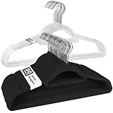 Flysums Velvet Hangers 50 Pack and 10 Bonus Plastic Hangers, Heavy Duty Non-Slip Suit Clothes Felt Hangers, Space Saving Keeping Closet Organized,Black