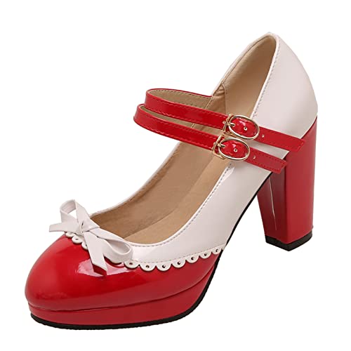 Image of MEOTINA Cute Bow Heels Mary Janes Shoes Women Dress Platform Strappy High Heels Kawaii Shoes