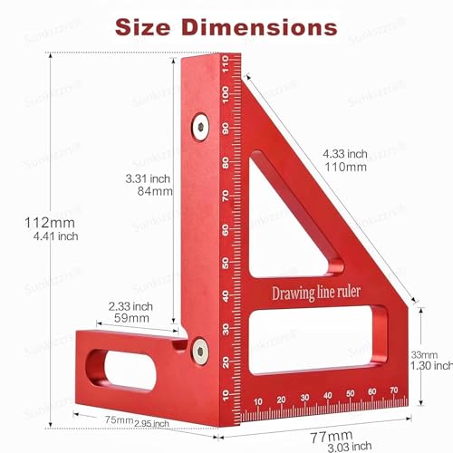 Image of Sunkizzrs Aluminum Alloy 3D Multifunctional Woodworking Ruler -Adjustable Angle Precision Miter Square Measuring Tool -Professional Triangle Ruler for Carpentry, DIY & Construction (45 /90)