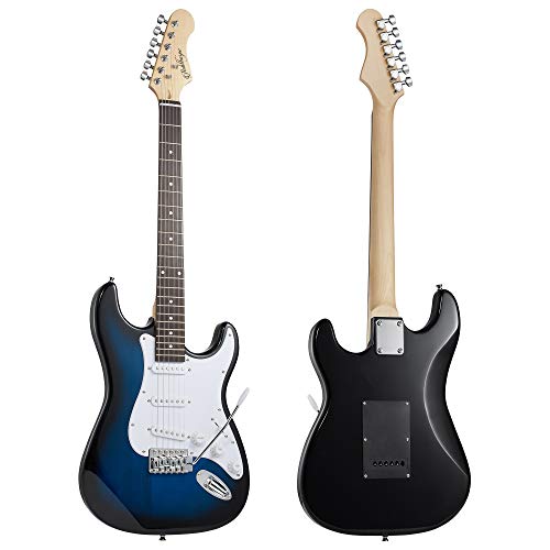 ashthorpe 39-inch electric guitar blue-white full-size guitar kit with padded gig bag tremolo bar strap strings cable cloth picks
