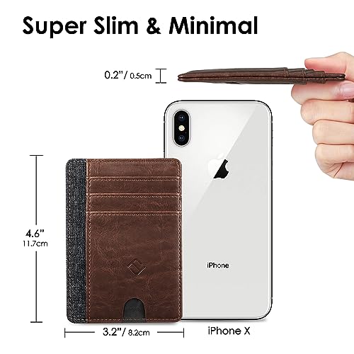 FINTIE Flache Geldbörse Kartenetui, Premium Kunstleder RFID-Blocker Slim Geldbeutel Kreditkartenetui mit ID-Fenster und Schnellzugriff-Fach für Herren Damen, Braun