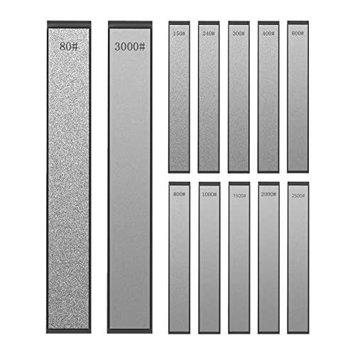 12Pcs Diamond Knife Sharpening Stones Set, Fixed-Angle Cutter Sharpener Accessory for Knifes Sharpener with Non-Slip Base (#80 150 240 300 400 600 800 1000 1500 2000 2500 3000)