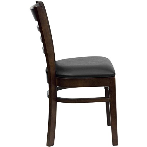 Flash Furniture Hercules Series Ladder Back Walnut Wood Restaurant Chair - Black Vinyl Seat #TOP6