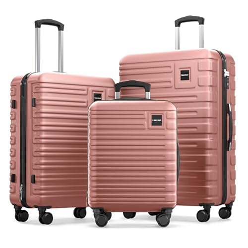 Travely Valises en Polycarbonate - Set M+L+XL, 250L, Rose, Robustes avec Roulettes Souples et Serrure TSA, Voyages Frequent et Famille