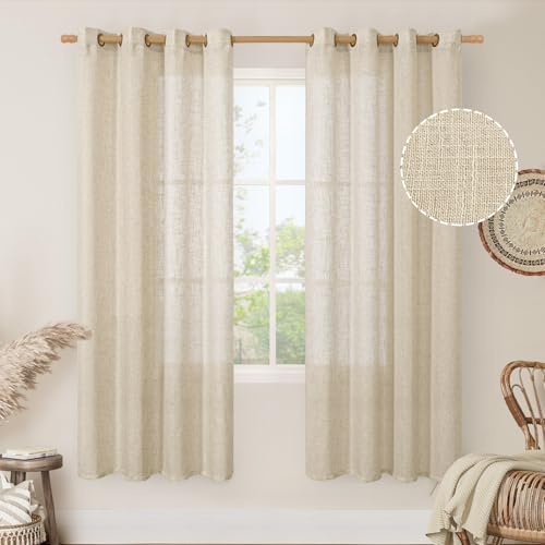 Image of LAMIT Semi Sheer Linen Curtains 78 Inch Length for Living Room 2 Panels Set, Bronze Grommet Light Filtering Panels Neutral Drapes for Bedroom Farmhouse, 52 x 78 Inch, Linen