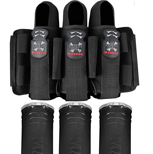 Maddog Pro 3+2 Paintball Harness Pod Pack with (3) 150 Round Bones Paintball Pods | Pod Ejection | Adjustable Elastic Velcro Belt